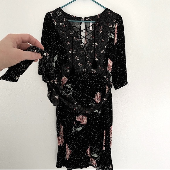 Xhilaration Black and Pink Flower Dress Size Medium Rayon Dress. - Picture 9 of 17